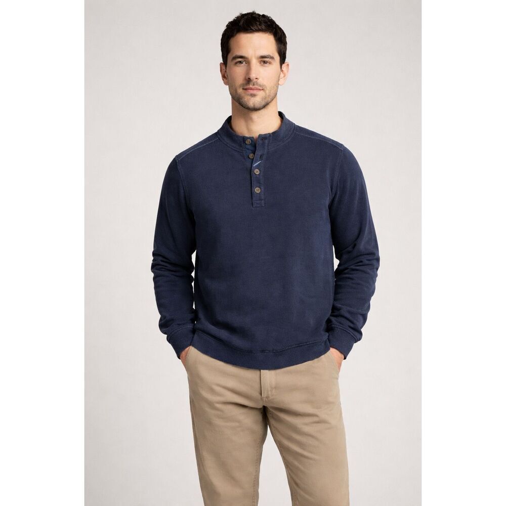 Tommy Bahama Navy Henley Sweatshirt XL Cotton Pullover